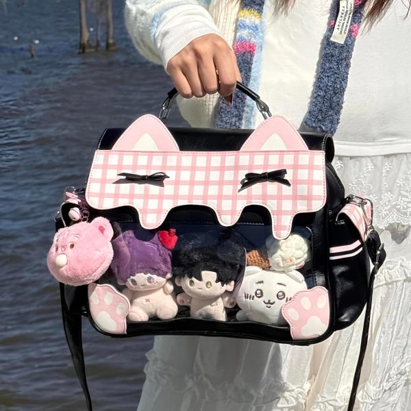Large Cat Convertible Ita Bag with Clear Window for Plushies and Pins