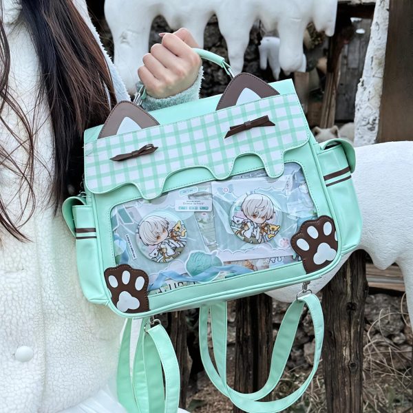 Large Cat Ita Crossbody Bag with Clear Window for Plushies and Pins