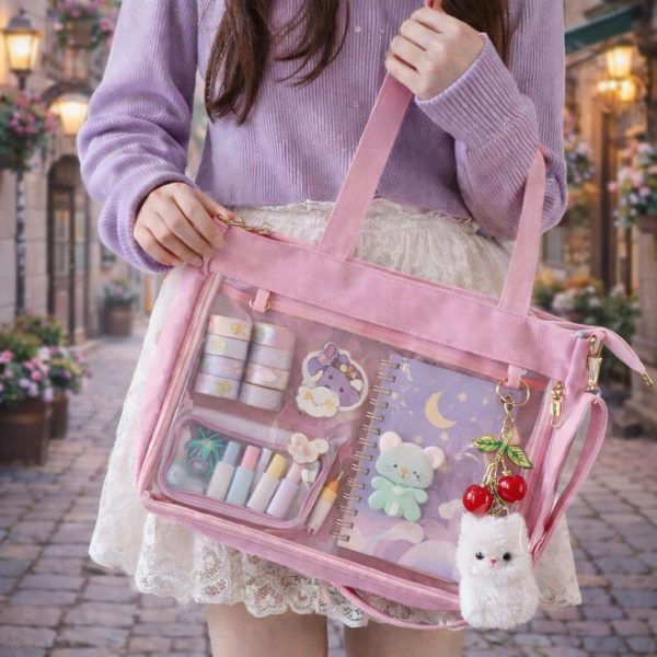 Large Convertible Ita Bag with Clear Window for Pin Display