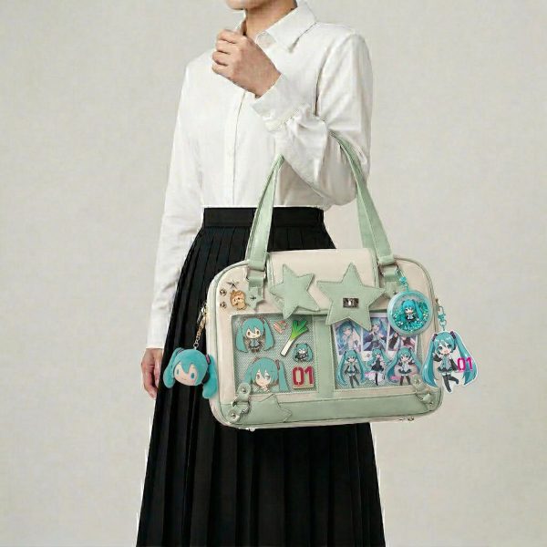 Large Green Kawaii Y2K Ita Handbag with Clear Window for Pin Display