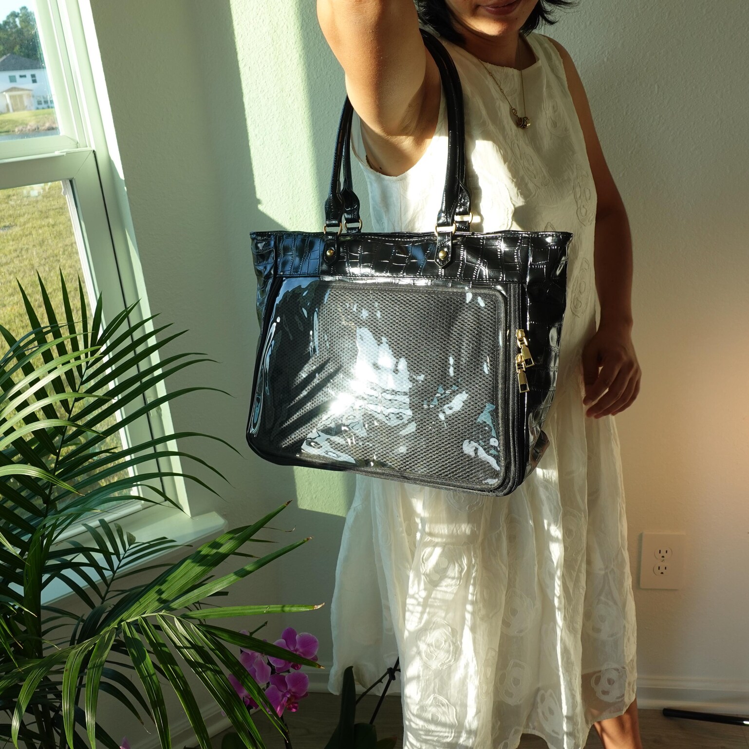 Large Ita Tote Bag with Clear Window for Pin Display