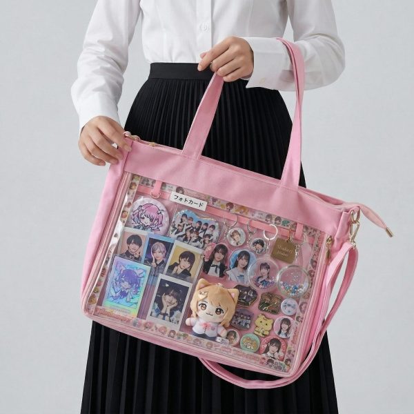 Large Kawaii Y2K Ita Tote Bag with Clear Window for Pin Display