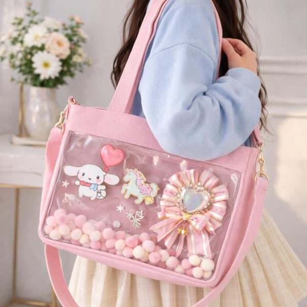 Large Pink Ita Shoulder Bag with Clear Window for Pin Display
