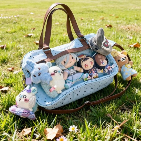 Large Pink Kawaii Star Convertible Ita Bag with Clear Window for Plushies and Pins