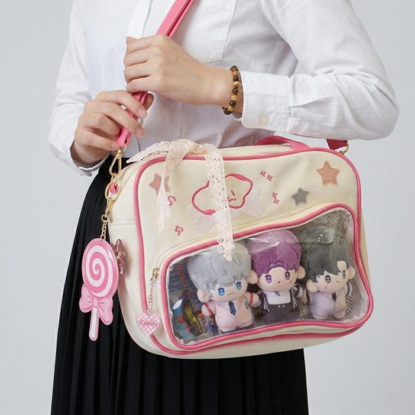 Large Pink Kawaii Y2K Convertible Ita Bag with Clear Window for Plushies and Pins