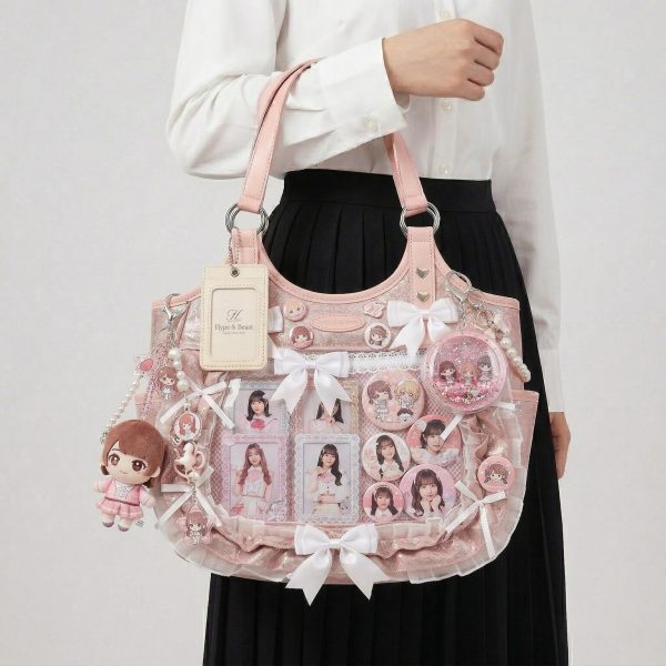 Large Pink Kawaii Y2K Ita Backpack with Clear Window for Plushies and Pins