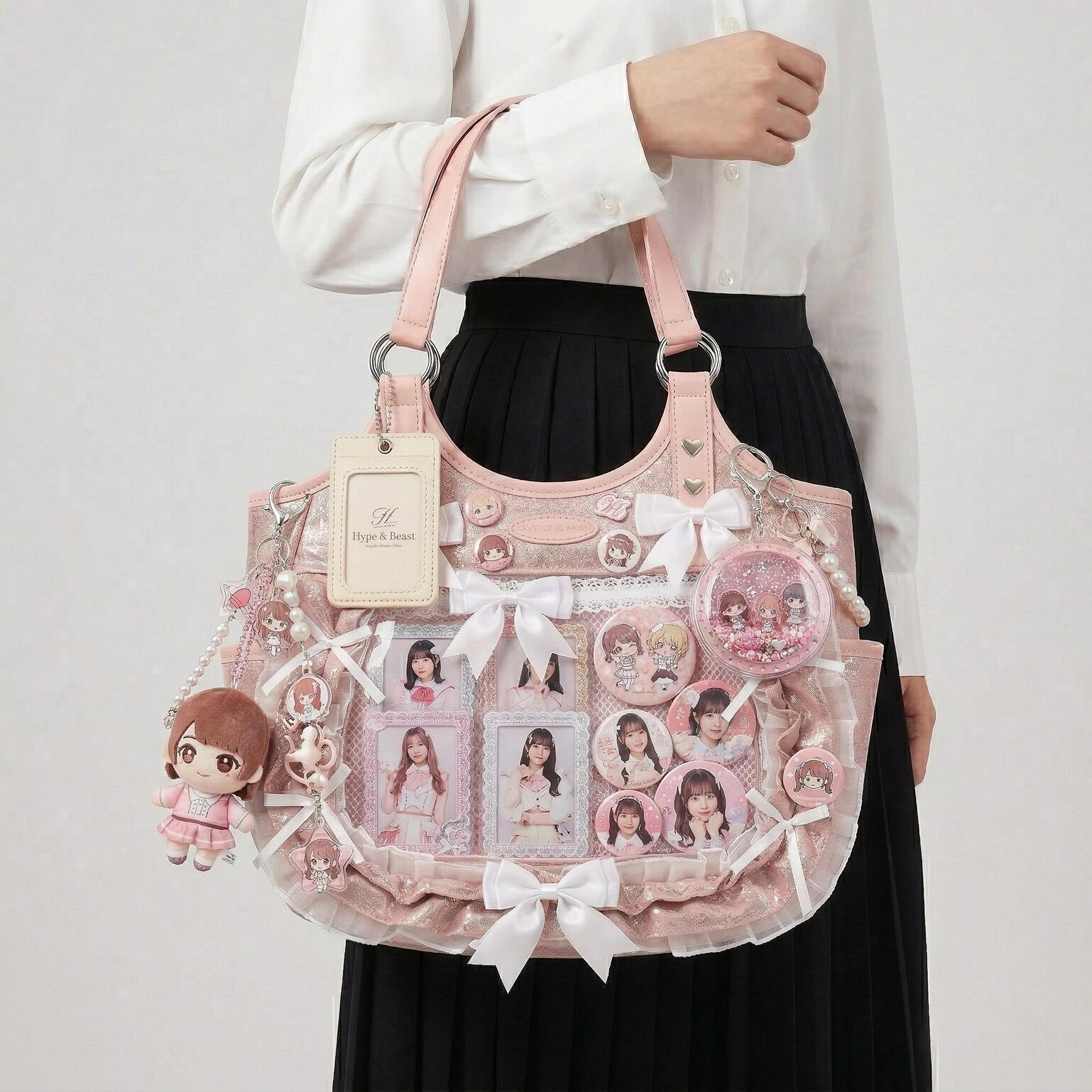 Large Pink Kawaii Y2K Ita Backpack with Clear Window for Plushies and Pins