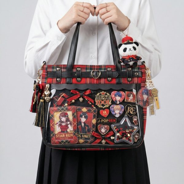 Large Pink Kawaii Y2K Ita Handbag with Clear Window for Pin Display