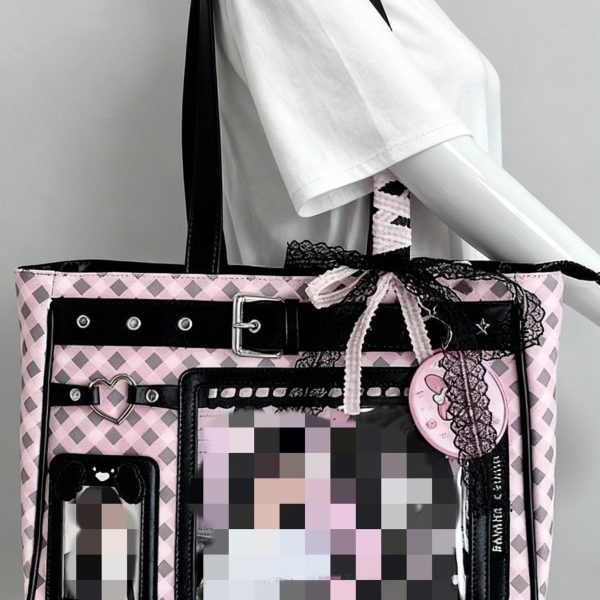 Large Pink Y2K Ita Shoulder Bag with Clear Window for Plushies and Pins