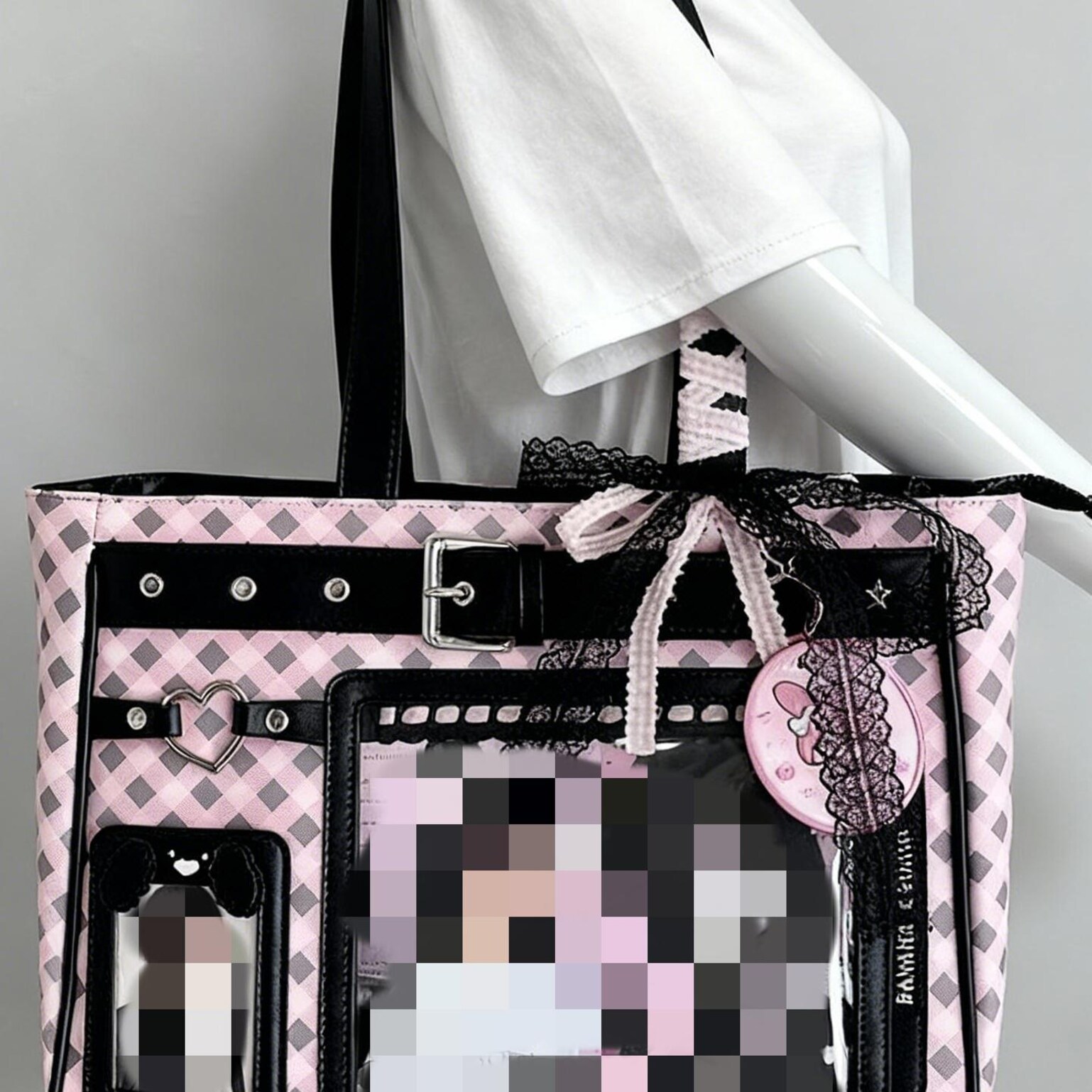 Large Pink Y2K Ita Shoulder Bag with Clear Window for Plushies and Pins
