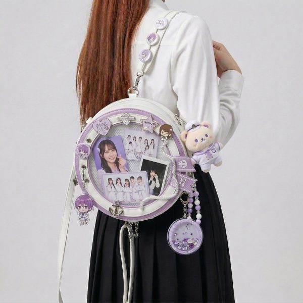 Large Purple Kawaii Y2K Ita Backpack with Clear Window for Pin Display
