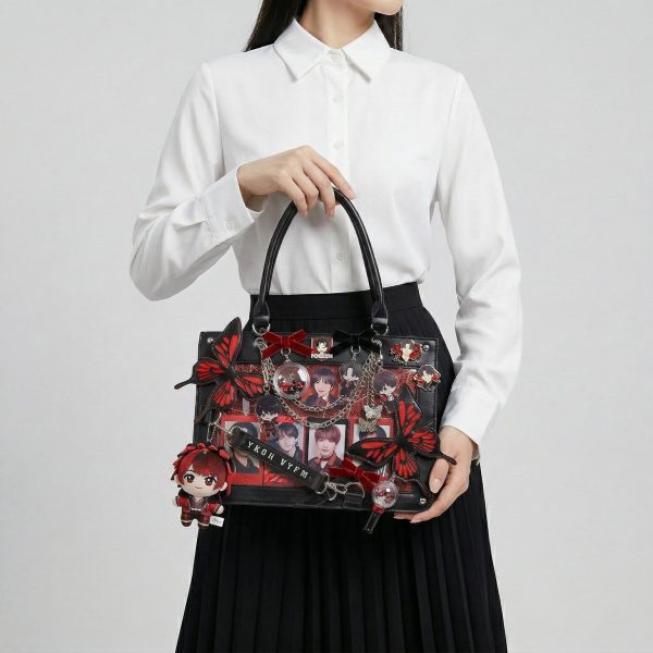 Large Red Kawaii Y2K Ita Handbag with Clear Window for Pin Display