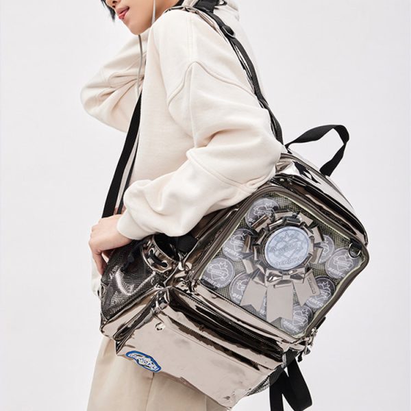 Large Silver Ita Backpack with Clear Window for Plushies and Pins