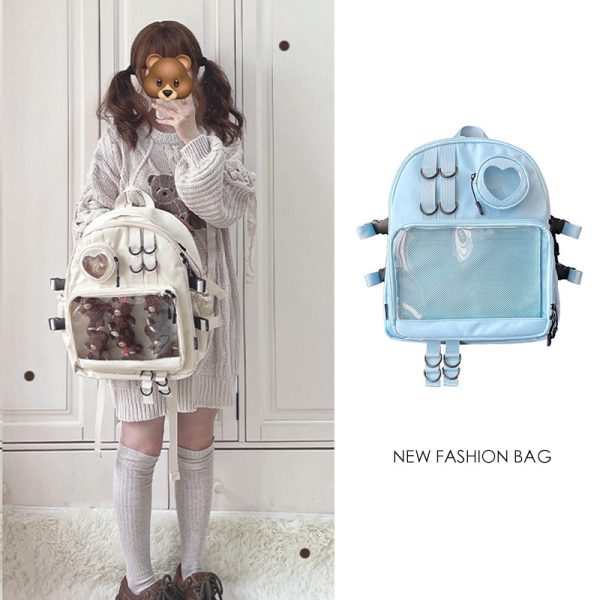 Large White Kawaii Ita Backpack with Clear Window and Included Insert for Pin Display