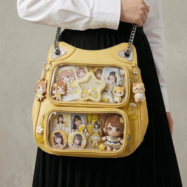 Large Yellow Kawaii Y2K Ita Backpack with Clear Window for Photocards and Pins