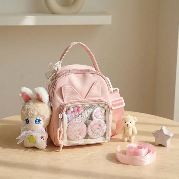 Mini Kawaii Ita Shoulder Bag with Clear Window for Plushies and Pins