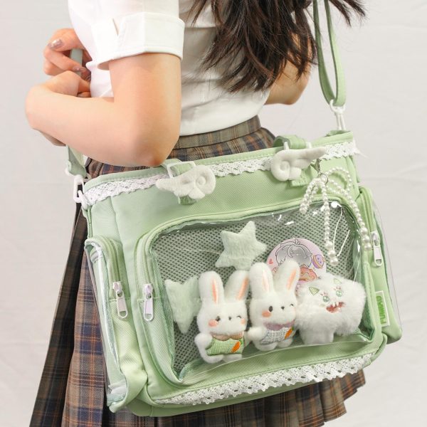 Multicolored Kawaii Ita Shoulder Bag with Clear Window for Plushies and Pins
