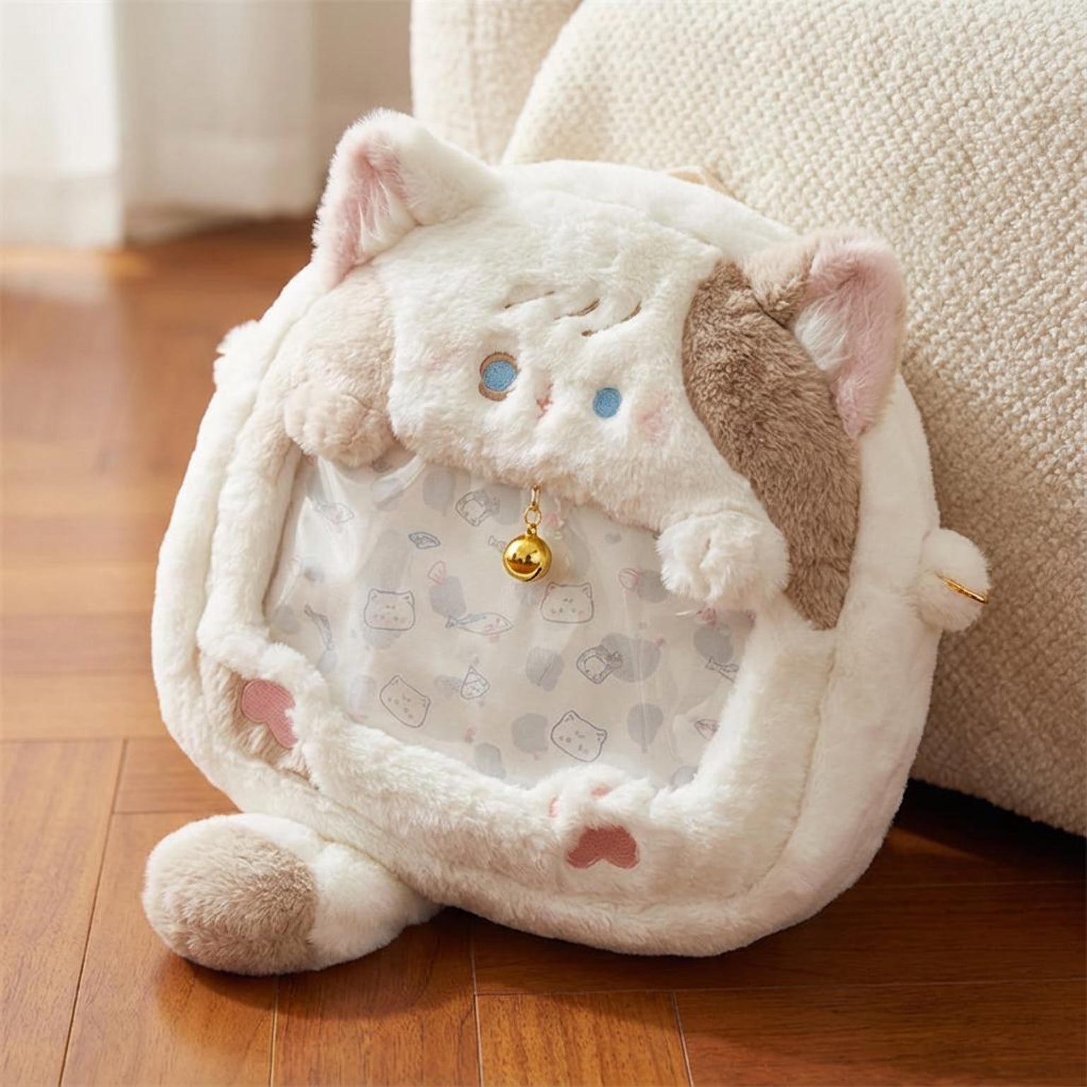 Pastel Kawaii Cat Ita Backpack with Clear Window for Plushies and Pins
