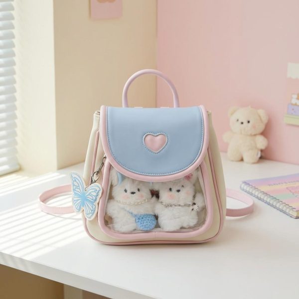 Pastel Kawaii Ita Backpack with Clear Window for Photocards and Pins