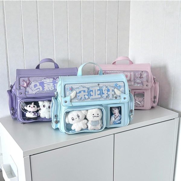 Pastel Kawaii Ita Backpack with Clear Window for Plushies and Pins