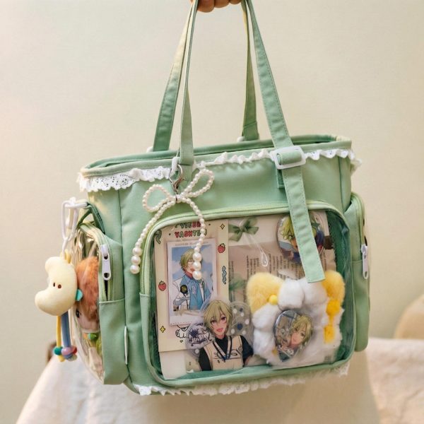 Pastel Kawaii Ita Shoulder Bag with Clear Window for Plushies and Pins