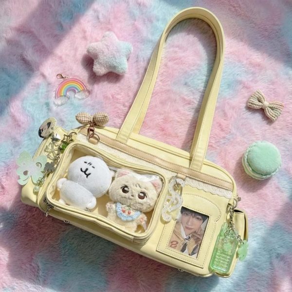 Pastel Kawaii Ita Shoulder Bag with Clear Window for Plushies and Pins