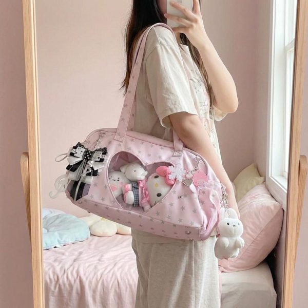 Pastel Kawaii Ita Shoulder Bag with Clear Window for Plushies and Pins