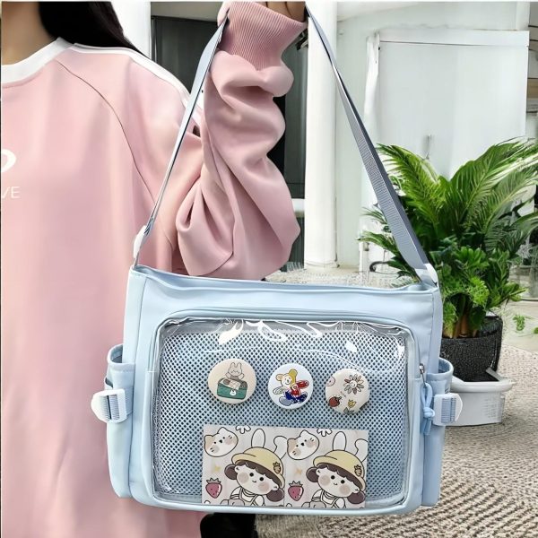 Pastel Kawaii Ita Tote Bag with Clear Window for Pin Display