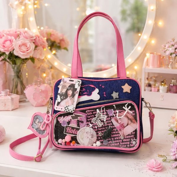 Pink Heart Convertible Ita Bag for Plushies and Pins