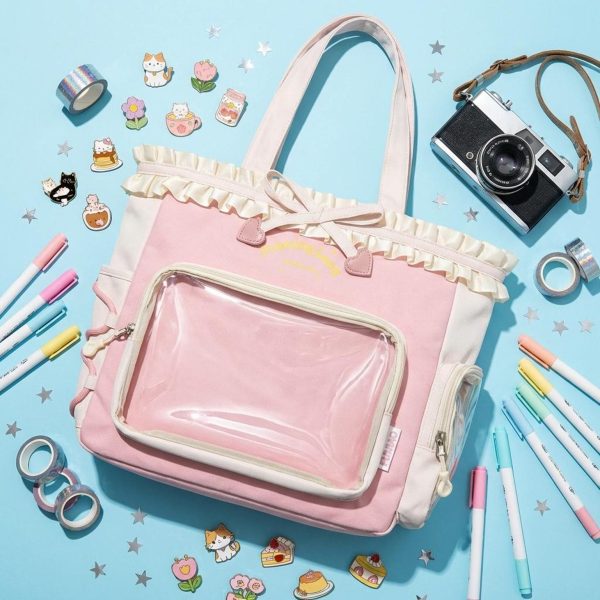 Pink Kawaii Convertible Ita Bag with Clear Window for Pin Display