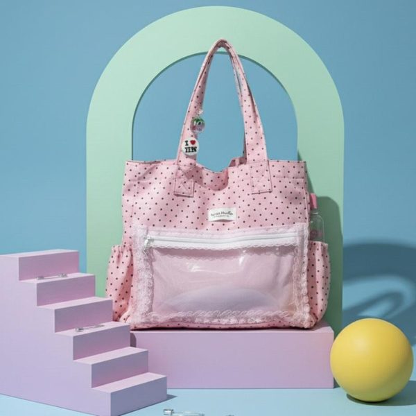 Pink Kawaii Convertible Ita Bag with Clear Window for Pin Display