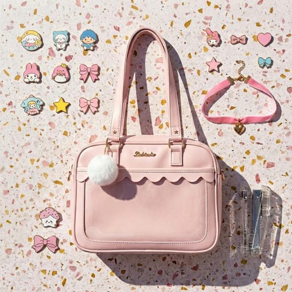 Pink Kawaii Convertible Ita Bag with Clear Window for Pin Display