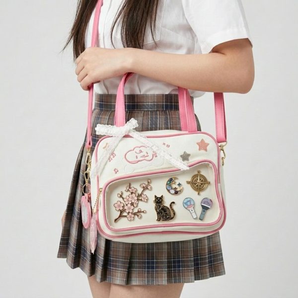 Pink Kawaii Convertible Ita Bag with Clear Window for Pin Display