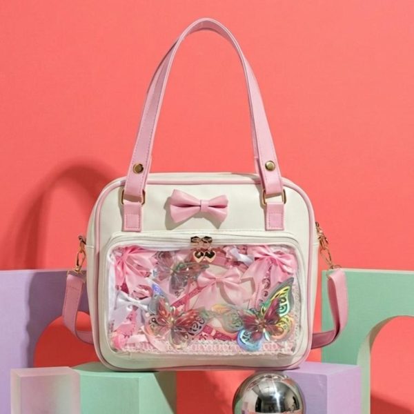 Pink Kawaii Convertible Ita Bag with Clear Window for Pin Display