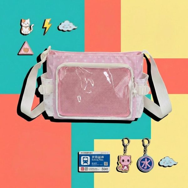 Pink Kawaii Convertible Ita Bag with Clear Window for Pin Display