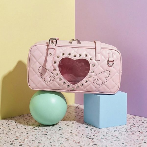 Pink Kawaii Heart Convertible Ita Bag with Clear Window for Pin Display