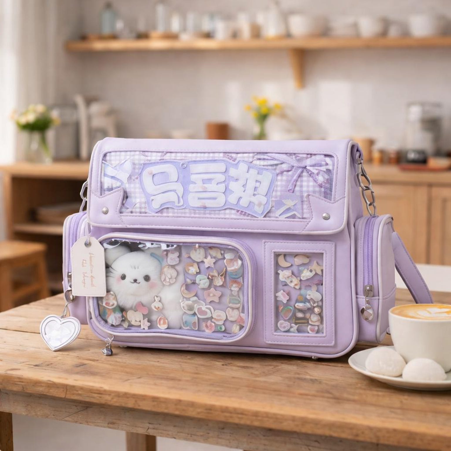 Purple Ita Shoulder Bag with Clear Window for Plushies and Pins