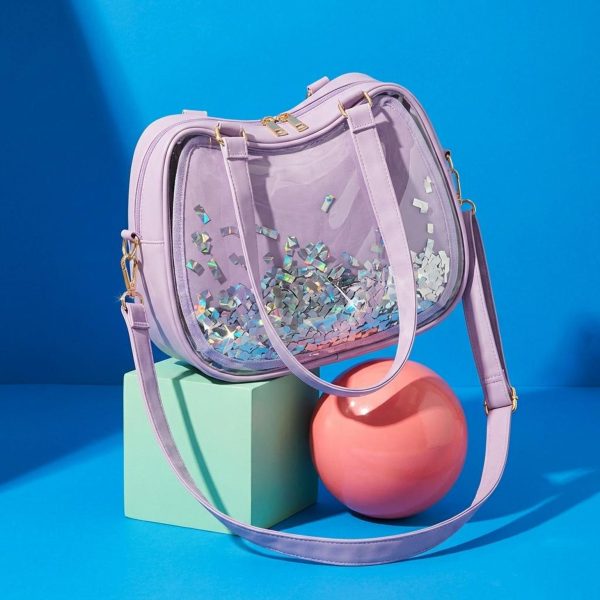 Purple Kawaii Convertible Ita Bag with Clear Window for Pin Display
