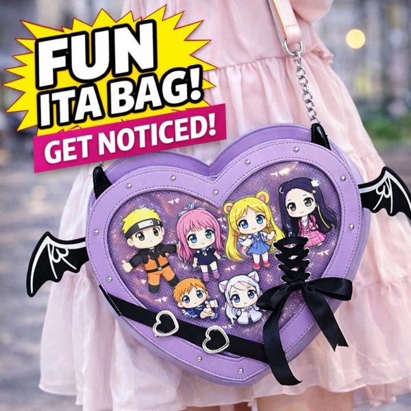Purple Kawaii Gothic Ita Crossbody Bag with Clear Window for Pin Display