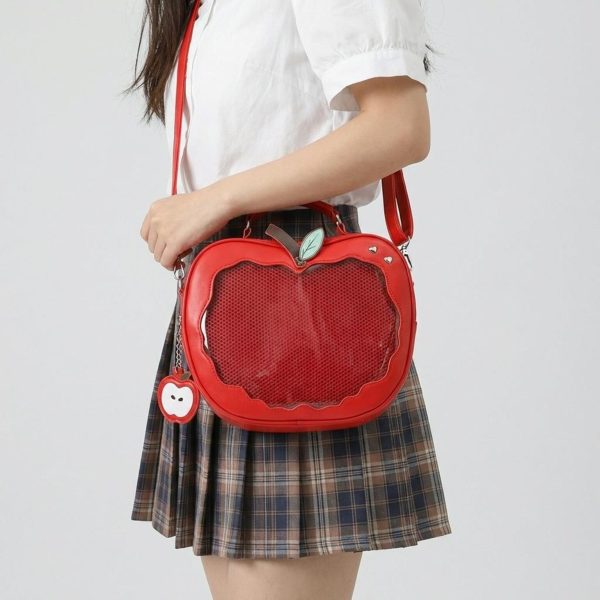 Red Apple Convertible Ita Bag with Clear Window for Pin Display