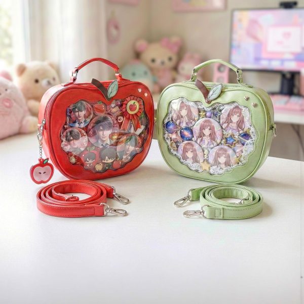 Red Apple Convertible Ita Bag with Clear Window for Plushies and Pins