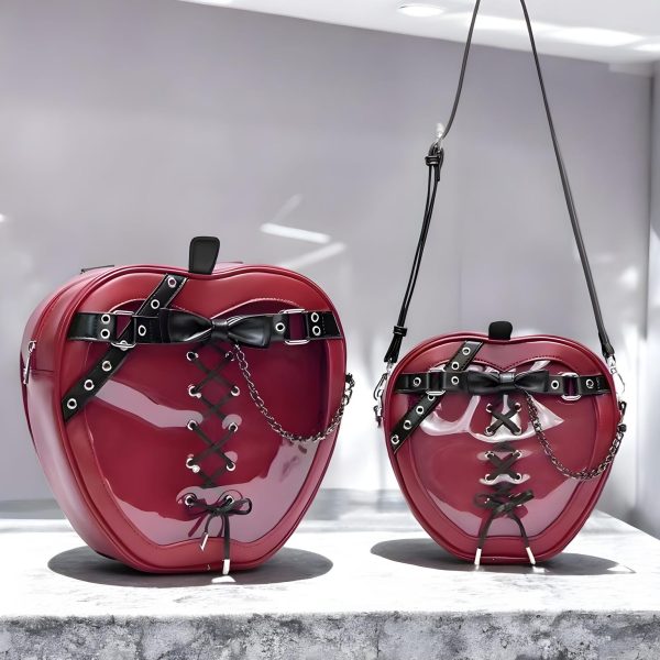 Red Lace Heart Ita Tote Bag with Clear Window for Pin Display