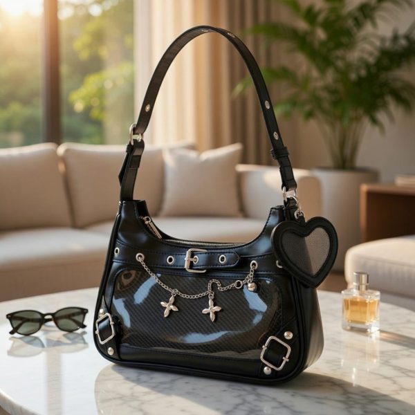 Silver Convertible Ita Bag with Clear Window for Photocards and Pins