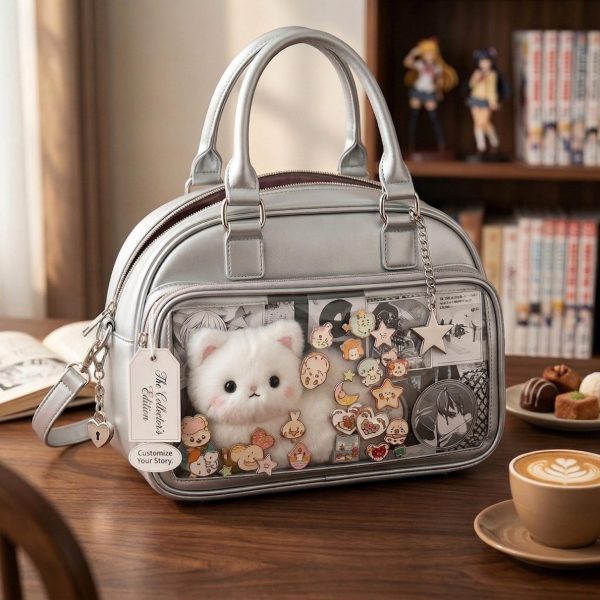 Silver Convertible Ita Bag with Clear Window for Photocards and Pins