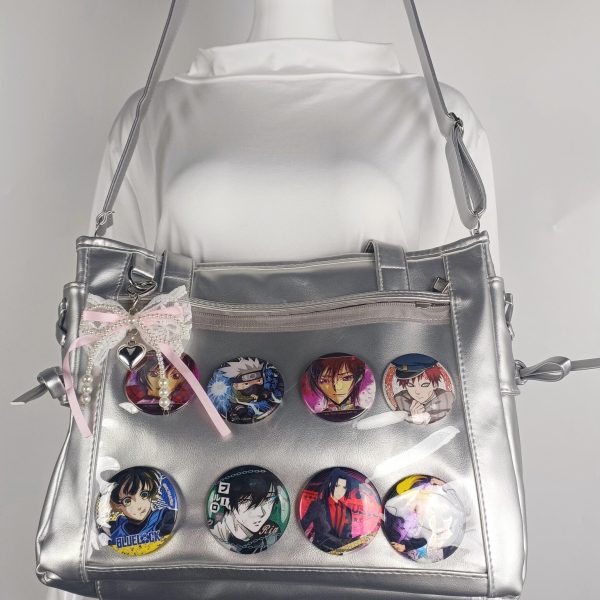 Silver Ita Crossbody Bag with Clear Window and Included Insert for Pin Display