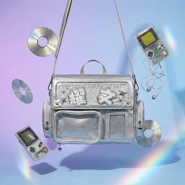 Silver Kawaii Convertible Ita Bag with Clear Window for Pin Display