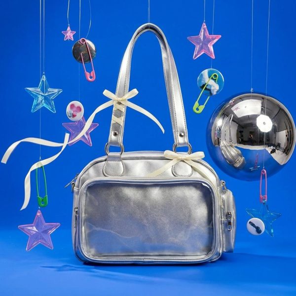 Silver Kawaii Convertible Ita Bag with Clear Window for Pin Display