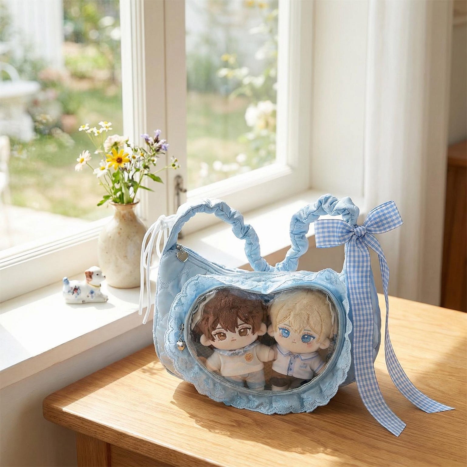Small Convertible Ita Bag with Clear Window for Pin Display Small Convertible Ita Bag with Clear Window for Pin Display — mini ita bag detail view