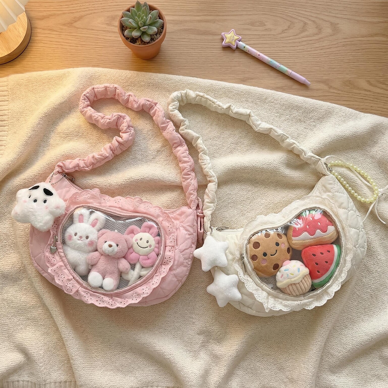 Small Convertible Ita Bag with Clear Window for Pin Display Small Convertible Ita Bag with Clear Window for Pin Display — mini ita bag detail view