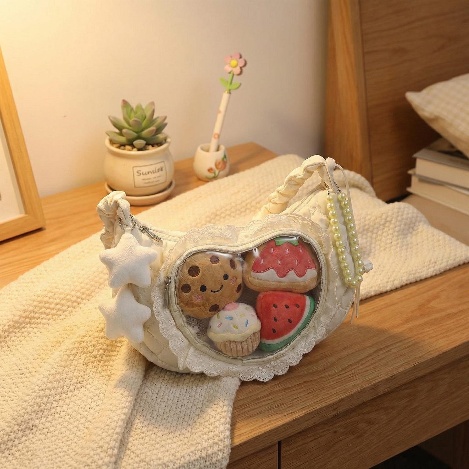 Small Convertible Ita Bag with Clear Window for Pin Display Small Convertible Ita Bag with Clear Window for Pin Display — mini ita bag detail view